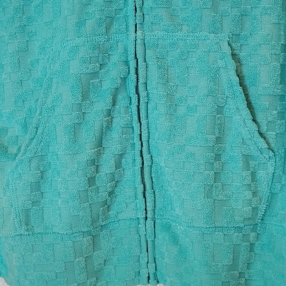 SO TOWEL TERRY ZIP HOODIE AQUA CHECK PRINT GIRLS SZ XL 14/16 COZY SOFT - Picture 2 of 4